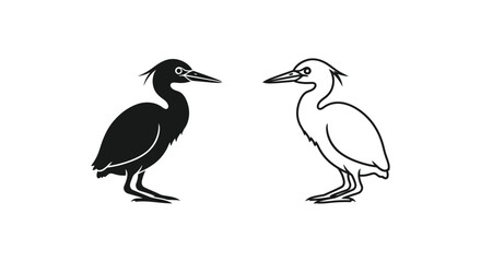 Fototapeta premium Black and White Heron Birds Illustration Guide Vector
