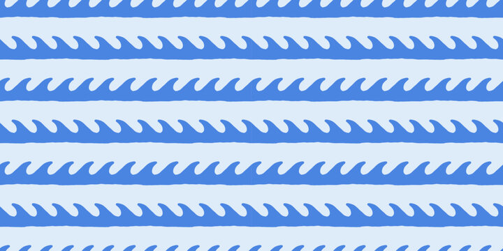 Vector seamless pattern in hand drawn doodle sketchy style with ocean waves, surf posters, banners for summer sea side vacation backgrounds and prints