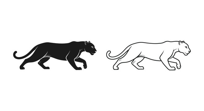 Black Panther vs Leopard Silhouette Comparison Guide Vector