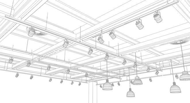 Detailed architectural sketch of a modern ceiling lighting system.