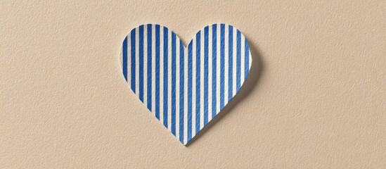 Obraz premium A blue and white striped heart cutout casts a slight shadow on a simple beige background