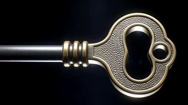 Key to Unlock Secrets: A close-up shot of an antique key against a dark background, the key's intricate details catching the light, symbolizing access, security, and hidden potential.