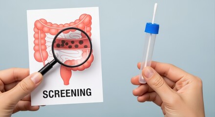 Fototapeta premium Medical Illustration Demonstrating Colon Screening and Fecal Sample Collection Kit