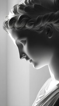 Elegant Marble Sculpture of a Classical Woman's Profile, Dramatic Lighting