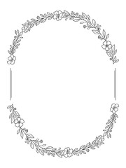 Owalna ramka kwiatowa z gałązkami i drobnymi kwiatkami. Idealna grafika na zaproszenia ślubne, komunijne, dyplomy, certyfikaty i projekty papeterii. © Monika