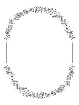 Owalna ramka kwiatowa z gałązkami i drobnymi kwiatkami. Idealna grafika na zaproszenia ślubne, komunijne, dyplomy, certyfikaty i projekty papeterii.