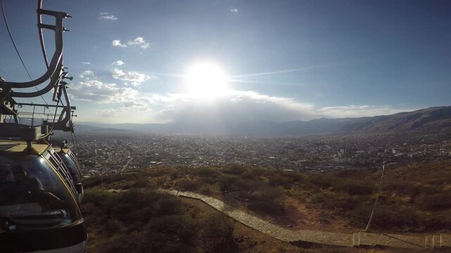 Aerial cable car ride over cochabamba, bolivia