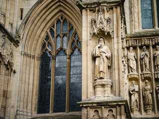 Obraz premium Beverley, England, United Kingdom, 1st April 2026, carved figures on the west front of Beverley Minster