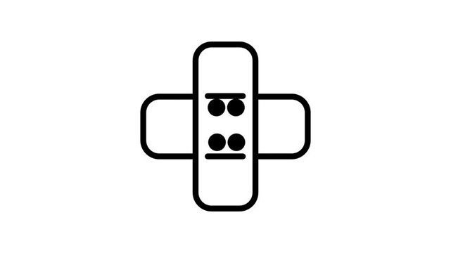 Medical Adhesive Bandage Motion Icon. Professional animation of a cross-shaped adhesive bandage representing first aid wound care and medical healing.