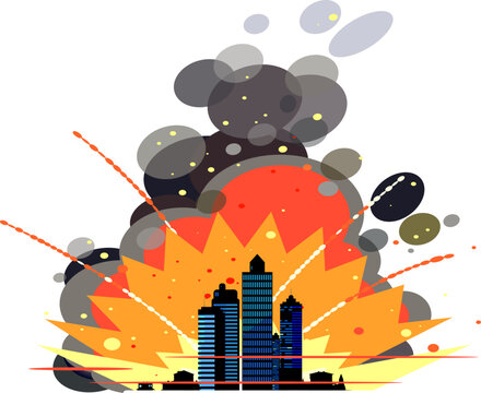 Vector illustration of city explosion and fire (Editable, Copy space, War and conflict background)