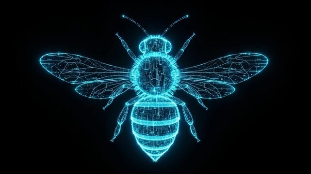 Glowing Digital Bee Composed Of Circuits Against Black Background Technology Data For Illustrations About Ai Future Cyber Security Concepts