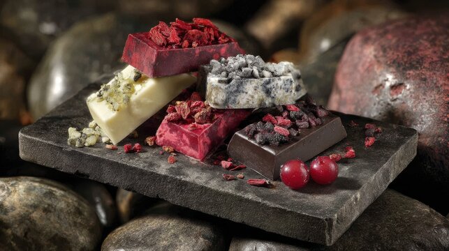 Assortment of Artisan Chocolate Bars with Unique Fruit and Berry Inclusions