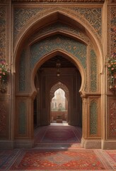 Obraz premium Intricate floral motifs and arches blend together in a stunning Islamic-inspired design , arabic calligraphy,