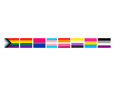A collection of LGBTQ+ pride flags, representing various sexual orientations and gender identities. These vibrant flags are a symbol of diversity, inclusion, and the fight for equality. 