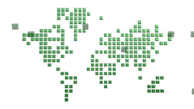 3D pixelated style world map loop fade in and out animation on white background
