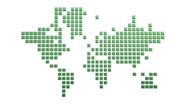 3D pixel art style world map fade in and out loop animation on white background