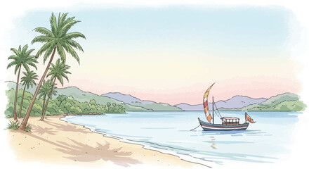 Fototapeta premium Sailing Boat on Calm Ocean Water.