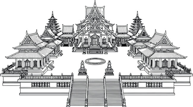 Traditional Thai Temple Architecture Design.