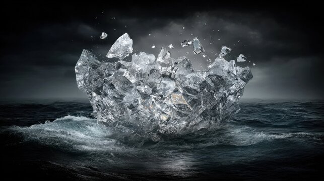 Giant Ice Floe Breaking Apart Over Turbulent Ocean Waters