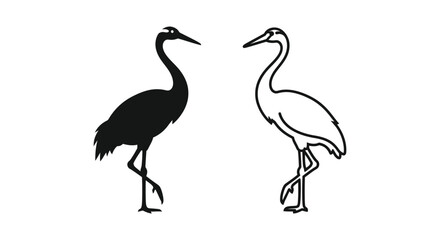 Fototapeta premium Black and White Crane Bird Silhouettes Design Vector