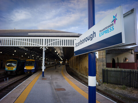 Scarborough, North Yorkshire, England, United Kingdom, 1st April 2026, Scarborough Railway Station Sign