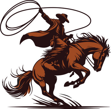 Cowboy riding a horse with a lasso