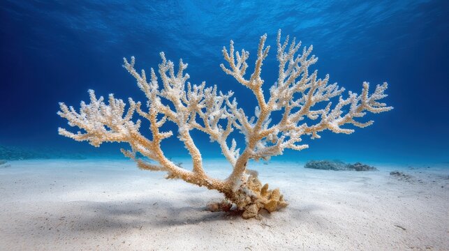 Bleached White Coral Reef Branch Structure on Sandy Ocean Floor
