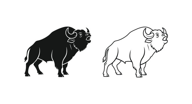 Ancient Yak vs Bison Prehistoric Animal Comparison Guide Vector