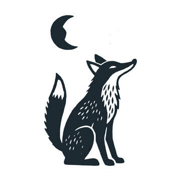 Fox Modern Minimalist Linocut Stylized Vector Illustration Folk Art