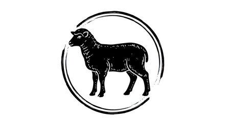 Black Sheep Silhouette Inside Circle Stamp Logo