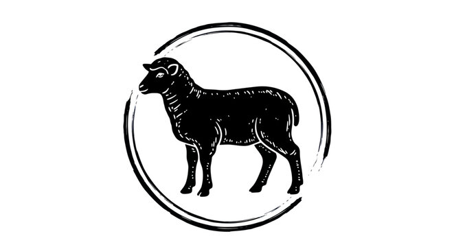 Black Sheep Silhouette Inside Circle Stamp Logo