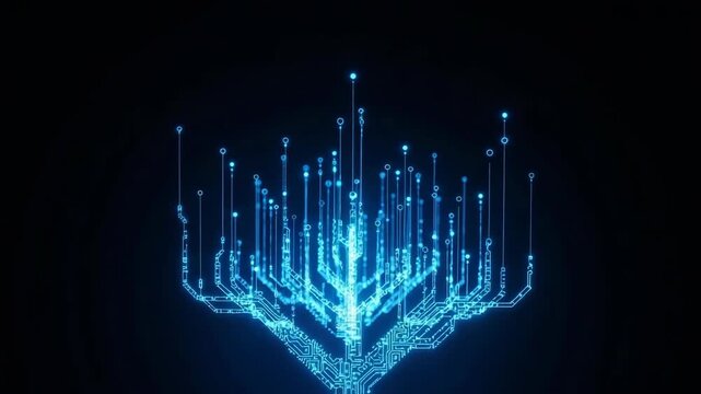 Glowing Digital Circuitry Tree In Darkness Network Connectivity Data Flow Visualization For Tech Science Themed Designs Graphic Design