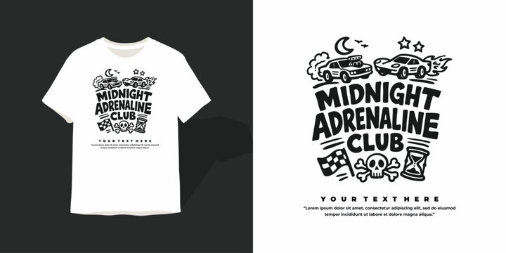 Midnight Adrenaline Club Street Racing T-Shirt Design