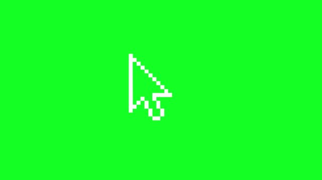 pointer cursor animation, classic pixel cursor moving on green screen, 4k video