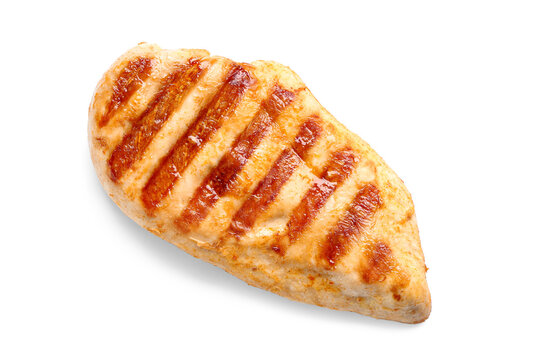 Tasty grilled chicken breast on white background