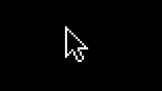 Pixel cursor animation on black screen, 4k video