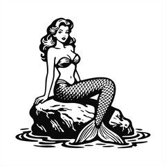 Naklejka premium mermaid sirene goddess hand-drawing vector illustration