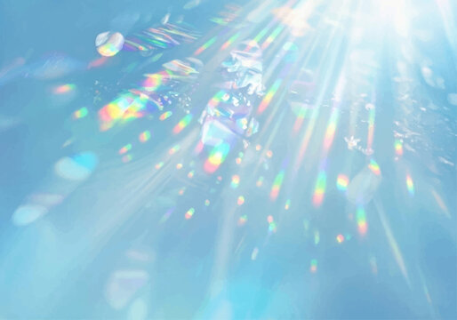 幻想的な虹色のプリズムとブルーのテクスチャ