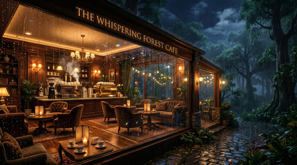 Obraz premium forest cafe at night