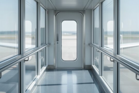 Airport jet bridge mockup with empty walkway and large copyspace for ads