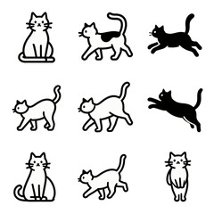 Obraz premium vector illustration set line art cat, isolated on white