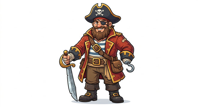 Pirate Captain Character with Hook Hand and Eye Patch