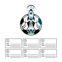 Soccer ball with rocket ship design representing time and stage concept.