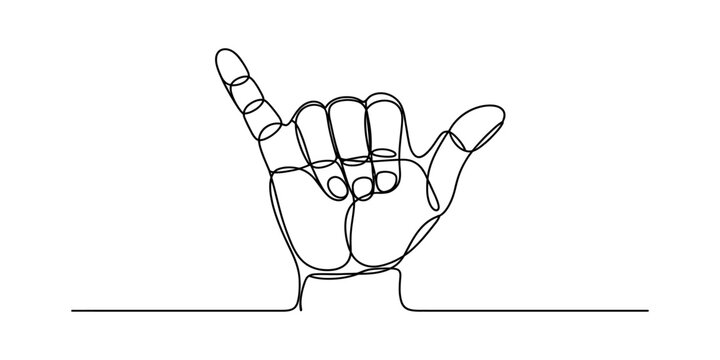 A minimalist single line drawing of a hand performing the shaka sign for a relaxed vibe design Vector, illustration