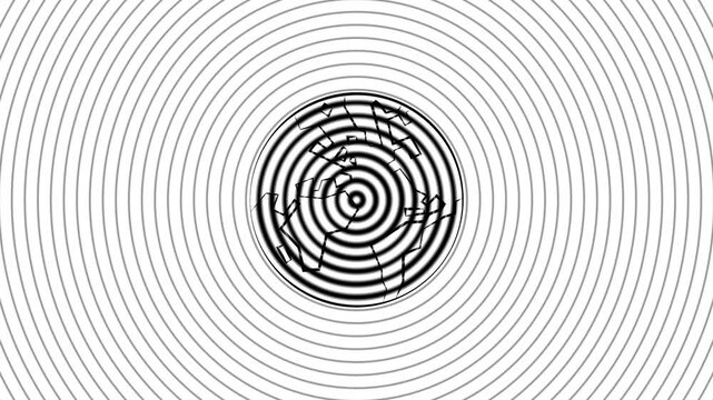 2D cartoon style planet Earth spinning animation with circle bouncing effect