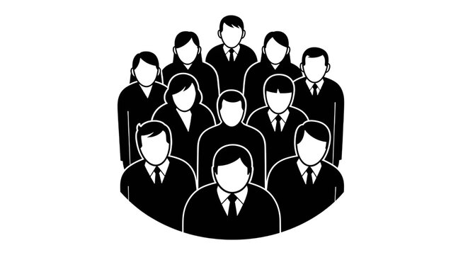 Men in black group portrait isolated on transparent background