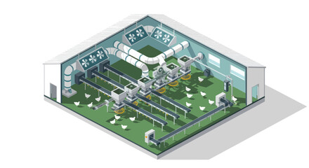 Obraz premium Modern Industrial Factory Interior with Advanced Machinery and Green Flooring.