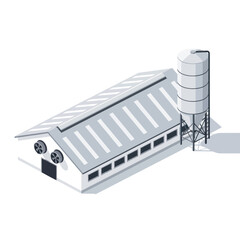 Modern Industrial Farm Building with Silo and Ventilation System. © Rejeki