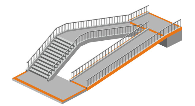Modern Pedestrian Overpass with Stairs and Accessible Ramp.