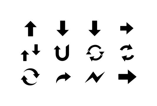 Set of Black Arrow Icons and Symbols for UI/UX Design